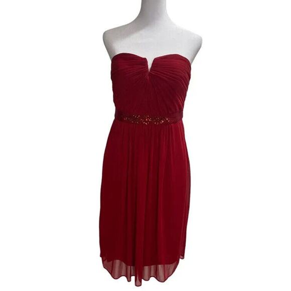 Adrianna Papell Women's Red Strapless Embellished Lined Cocktail Dress Size 8 - Picture 3 of 9